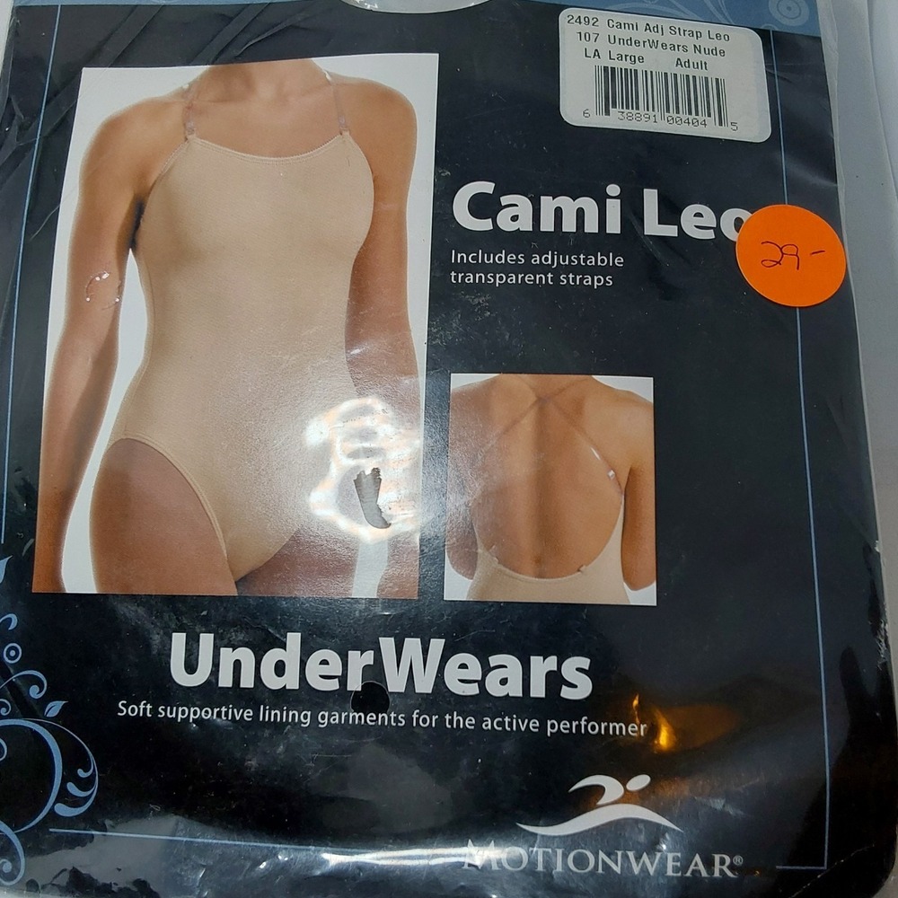 Motionwear Women's Underwear Nude Cami Leo Convertible Clear Strap Leotard Sz‎ L